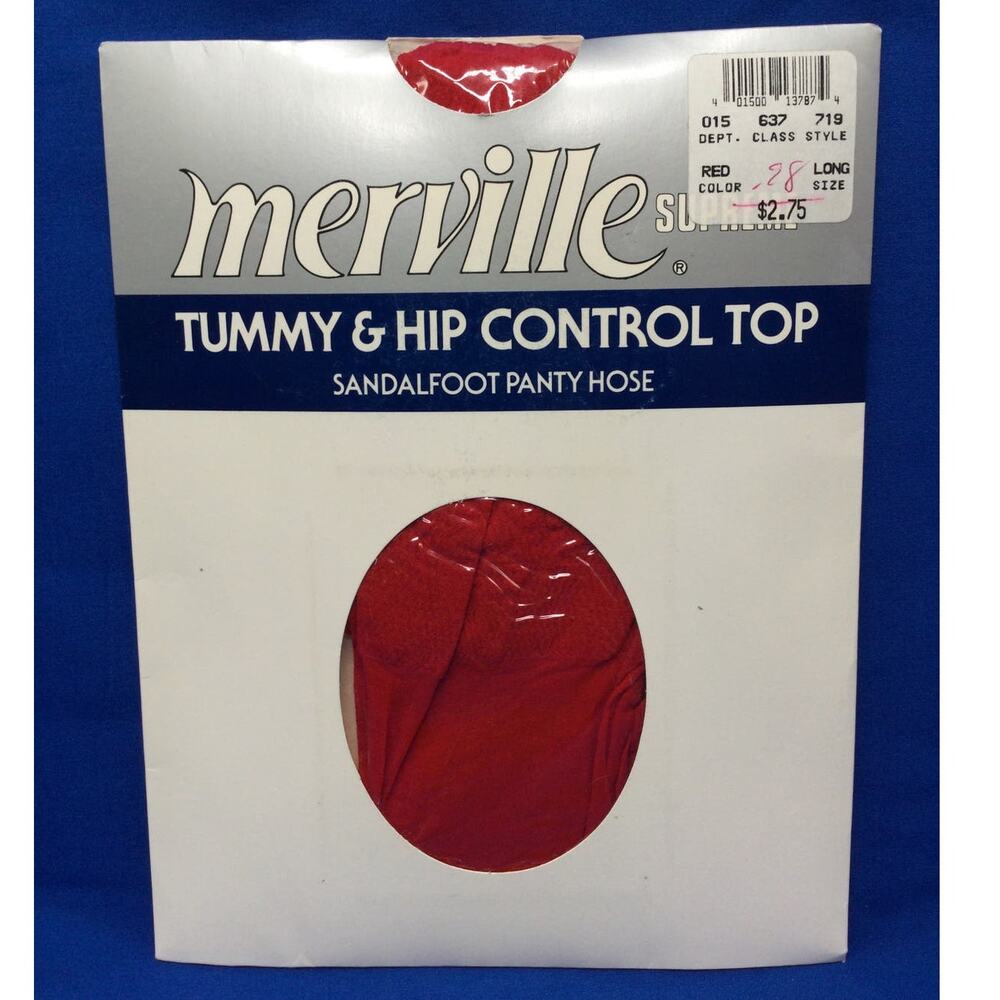 Vintage Merville Supreme Tummy and Hip Control Top Red Pantyhose Sz Long NEW